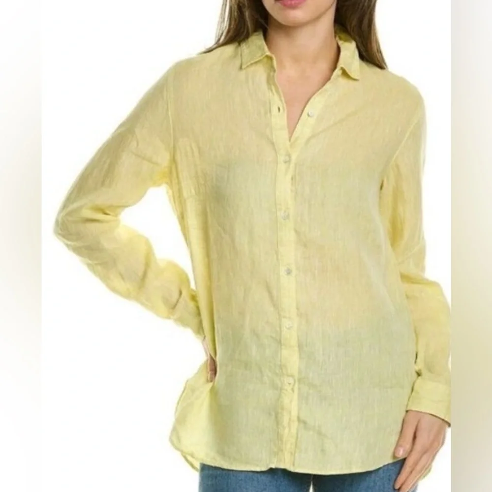 J. McLaughlin Soft Lime Button-Down Linen Blouse size M - Picture 1 of 4